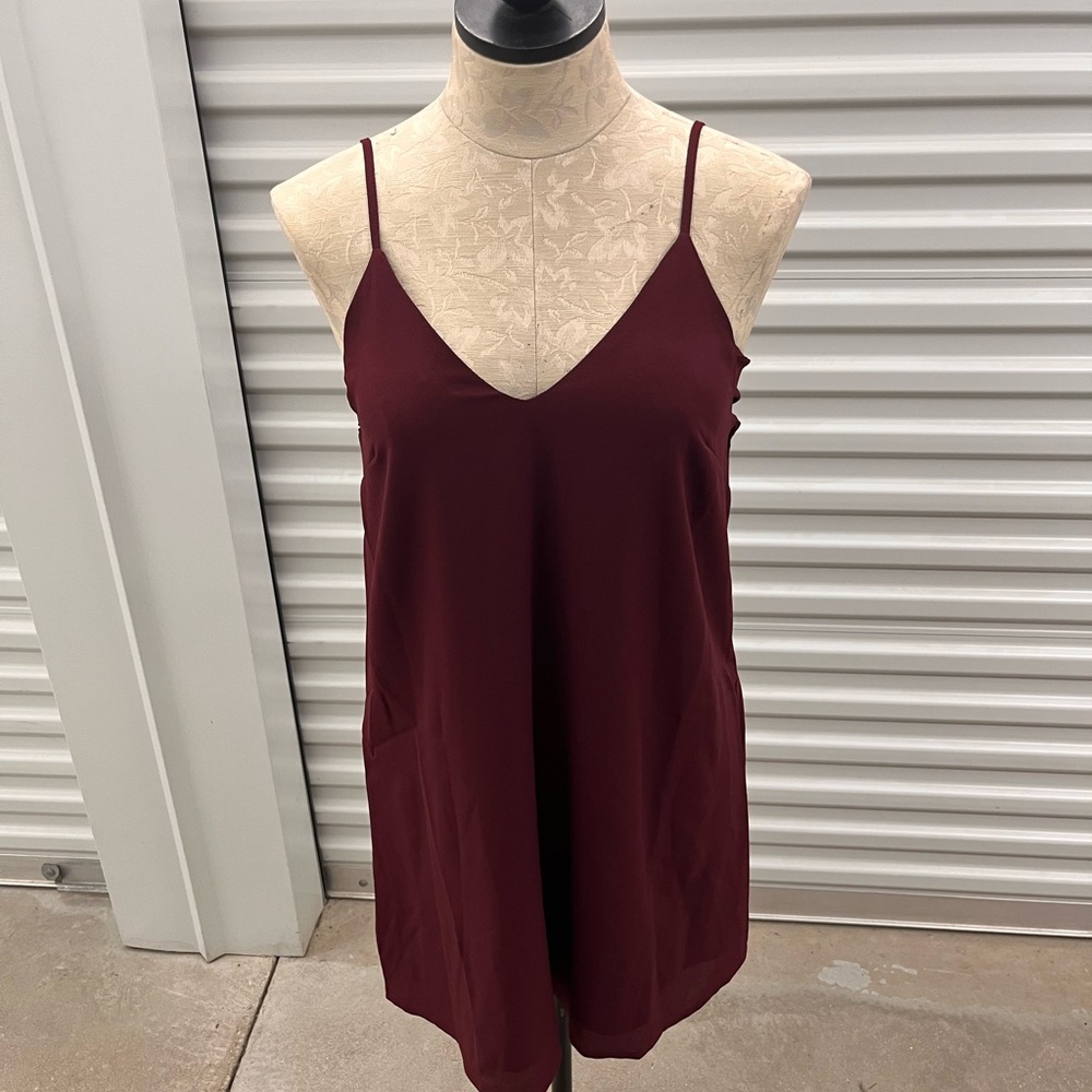 Chic Burgundy Spaghetti Strap Mini Dress